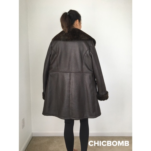 OVERSIZED VEGAN LEATHER FAUX FUR COAT - DARK BROWN - Picture 7 of 8